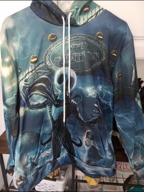 Halloween Graphic Hoodie - Teal/Blue